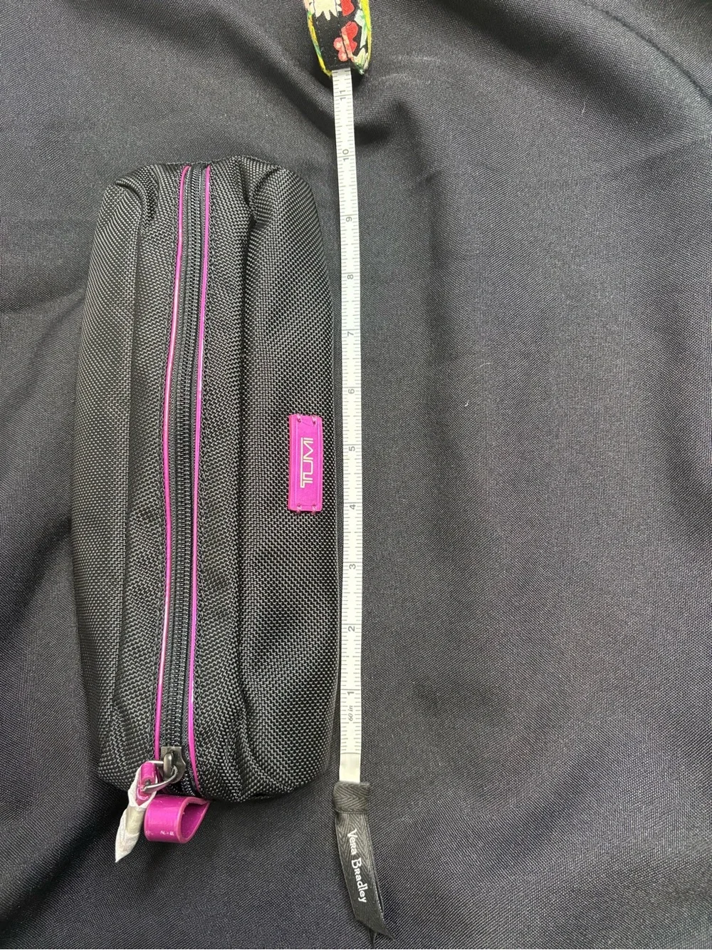 Tumi Black Travel Pouch with Pink Accents